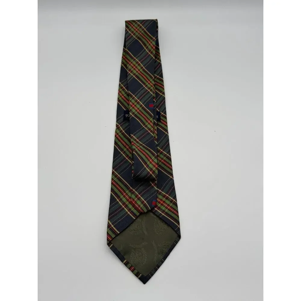 Tommy Hilfiger Mens Tie Plaid Tartan Flag Logo Silk Necktie Multicolor